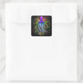 Oktopus Psychedelische Lumineszenz Quadratischer Aufkleber (Tasche)
