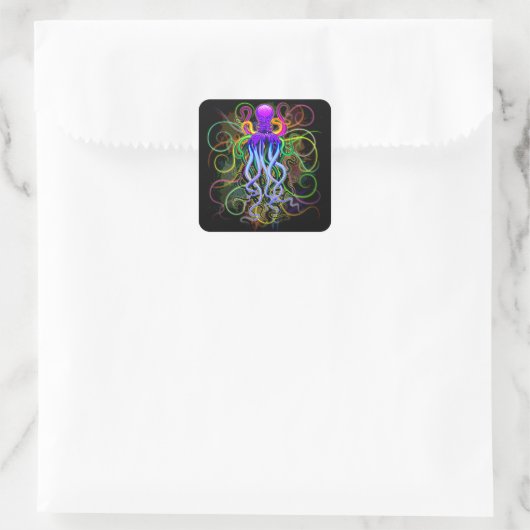 Oktopus Psychedelische Lumineszenz Quadratischer Aufkleber (Tasche)