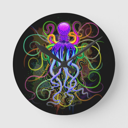 Oktopus Psychedelische Lumineszenz Runde Wanduhr (Vorderseite)
