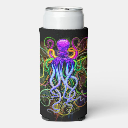 Oktopus Psychedelische Lumineszenz Selters Dosenkühler (Seltzer Rückseite)
