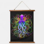 Oktopus Psychedelische Lumineszenz Wandteppich Mit Holzrahmen (Vorderseite)