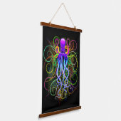 Oktopus Psychedelische Lumineszenz Wandteppich Mit Holzrahmen (Gewinkelt)
