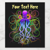 Oktopus Psychedelische Lumineszenz Weinetikett (Einzelnes Label)