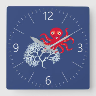 Oktopus Quadratische Wanduhr