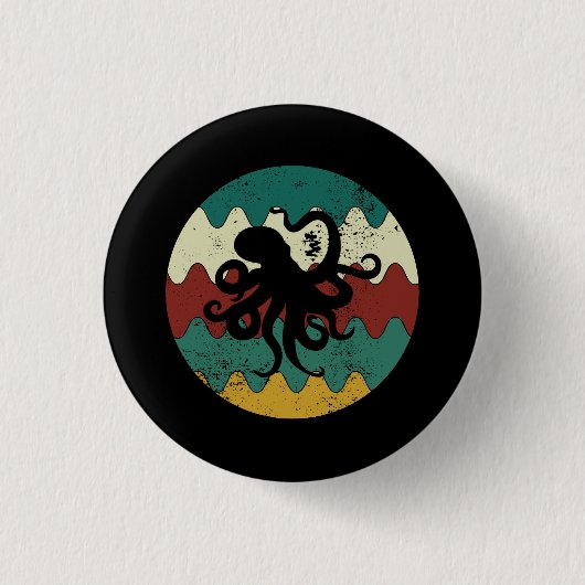 Oktopus Retro Button (Vorderseite)