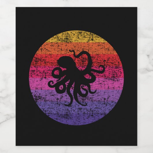 Oktopus Retro Weinetikett (Einzelnes Label)