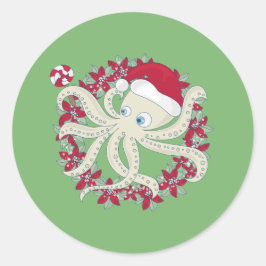 Oktopus santa-Kranz-Wüstenpoinsettie Runder Aufkleber