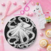 Oktopus Schwarz-Weiß-Tinte Pappteller (Party)
