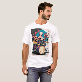 Oktopus spielt Schlagzeug im Shirt