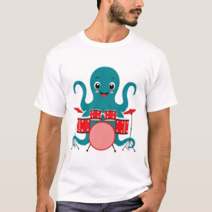 Oktopus spielt Schlagzeug im Shirt