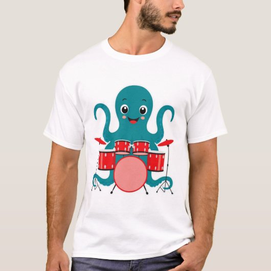 Oktopus spielt Schlagzeug im Shirt (Vorderseite)