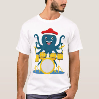 Oktopus spielt Schlagzeug im Shirt