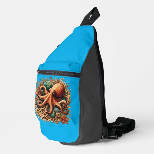 Oktopus spielt Trommeln im Ozean Crossbody Bag (Rechte Ecke)