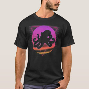 Oktopus Strand Fisch Retro Vaporwave Vintage 70er T-Shirt