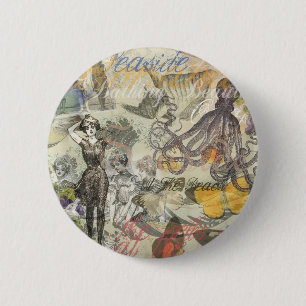 Oktopus Strandurlaub viktorianischer gotischer Spa Button