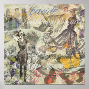 Oktopus Strandurlaub viktorianischer gotischer Spa Poster