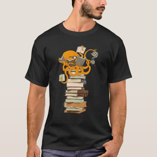 Oktopus, Tee, Kaffee und Bücher lesen T-Shirt (Vorderseite)