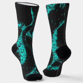 Oktopus-Tentakel aqua auf schwarzen Socken