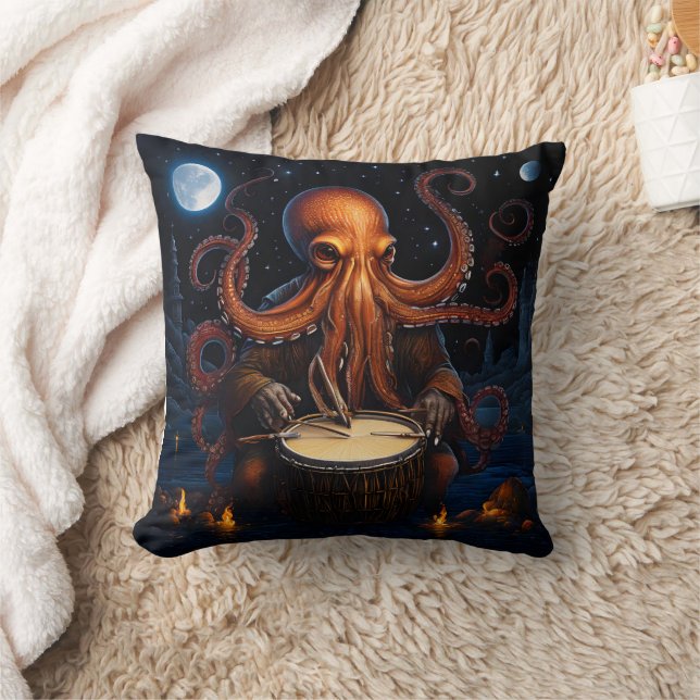 Oktopus Trommel unter Sternenhimmel Kissen (Decke)