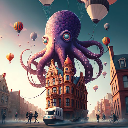 Oktopus überholt städtisches Puzzle
