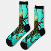 Oktopus und Blasen im Wasser auf schwarzen Socken (Linkes Detail)