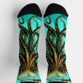 Oktopus und Blasen im Wasser auf schwarzen Socken (Oben)