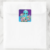 Oktopus- und Donuts-Sticker Quadratischer Aufkleber (Tasche)