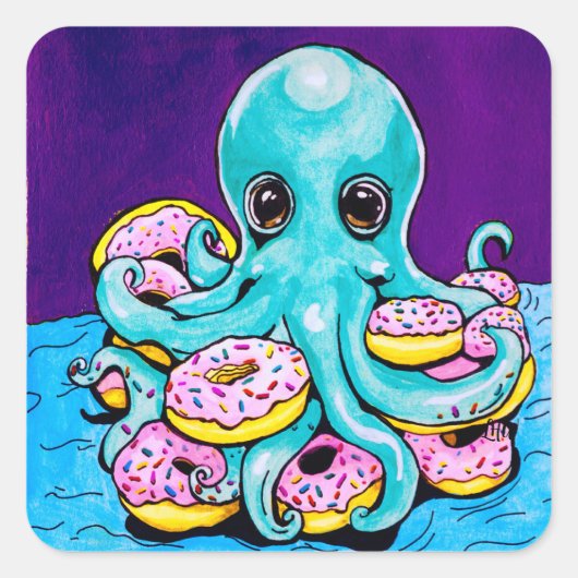 Oktopus- und Donuts-Sticker Quadratischer Aufkleber (Vorderseite)