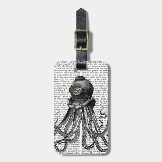 Oktopus und Tauchhelm Gepäckanhänger (Vorderseite vertikal)