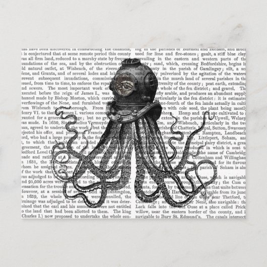 Oktopus und Tauchhelm Postkarte (Vorderseite)