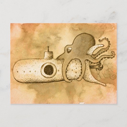 Oktopus und Unterseeboot Postkarte (Vorderseite)