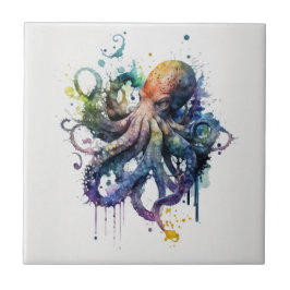 Oktopus, Wasserfarbe, Keramik Fliese