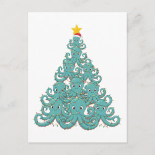 Oktopus-Weihnachtsbaum-Santa-Hut-Weihnachtsbeleuch Postkarte