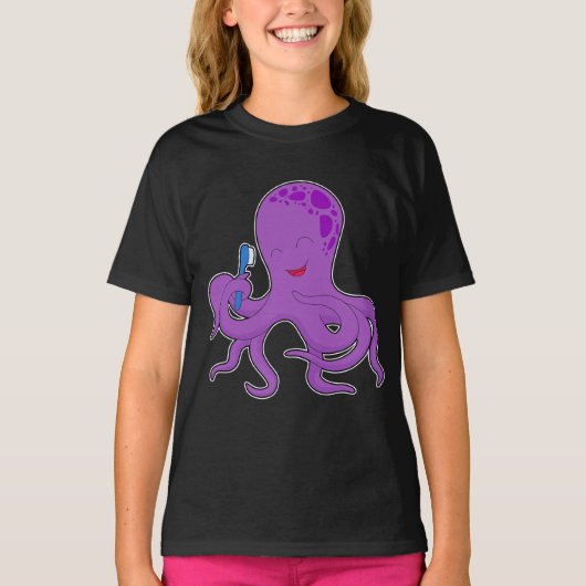 Oktopus Zahnspange Zahnbürste T-Shirt (Vorderseite)