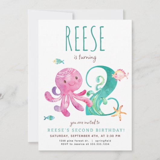 Oktopus Zweite Einladung zum Geburtstag (Vorderseite)