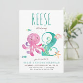 Oktopus Zweite Einladung zum Geburtstag (Stehend Vorderseite)