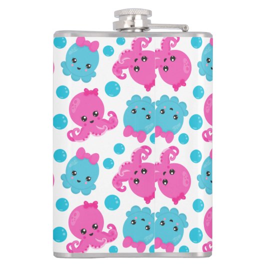 Oktopusmuster, Niedlicher Oktopus, Meerestiere Flachmann (Rückseite)