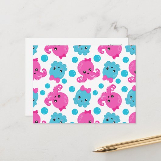 Oktopusmuster, Niedlicher Oktopus, Meerestiere Postkarte (Vorderseite/Rückseite Beispiel)