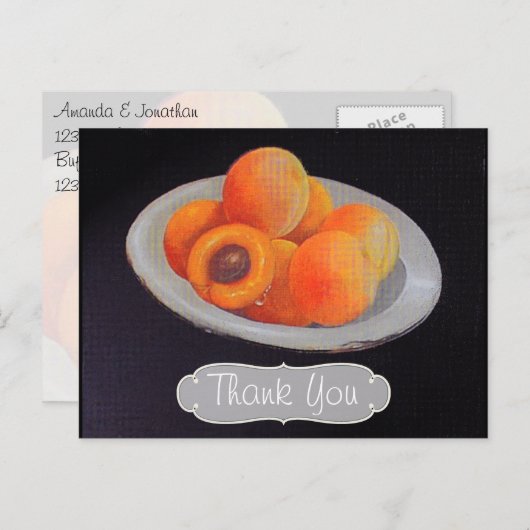 Öl auf Leinwand Pfirsiche Danke Postkarte (Vorne/Hinten)
