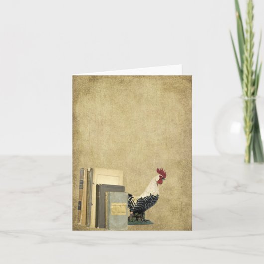 Ol' Books -n- Rooster- Prim Little Note Card Karte (Vorderseite)
