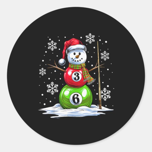 Ol Game Snowman Billiards Player Funny Christmas Runder Aufkleber (Vorderseite)
