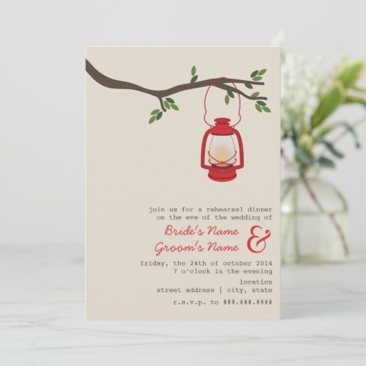 Öl-Laternen-Wildnis-Campings-Proben-Abendessen Einladung (Stehend Vorderseite)