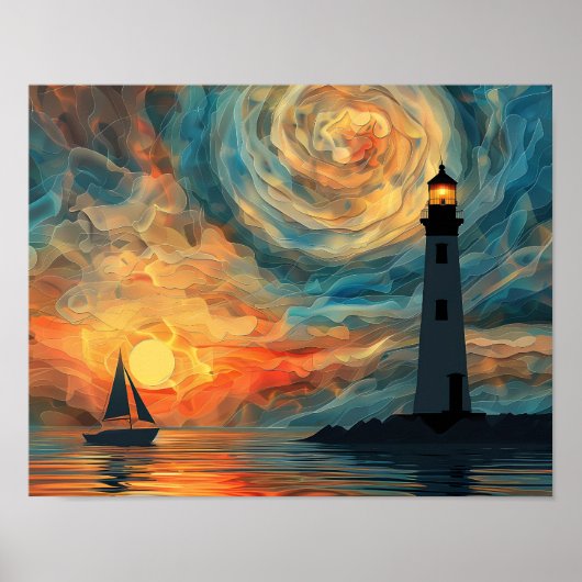Öl Paint Sunset Lighthouse Poster (Vorne)