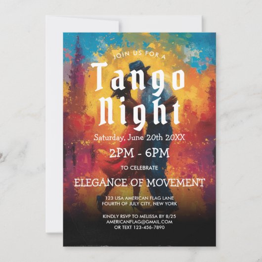 Öl Paint Tango Party und Tango Tänzer Einladung (Vorderseite)