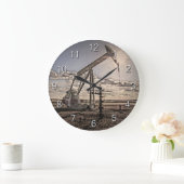 Öl-Pumpanlage-blauer Himmel-Wolken Große Wanduhr (Zuhause)