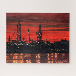 Öl-Rigs am 520pc-Nachtpuzzle Puzzle