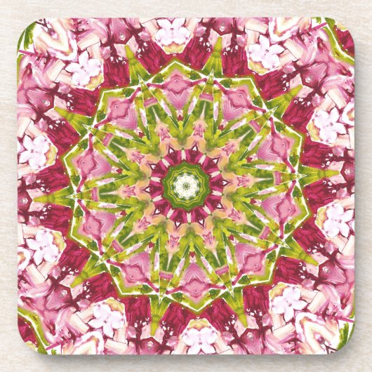 Ola Boos Pink & Green Kaleidescope Cork Untersetze Getränkeuntersetzer (Vorderseite)