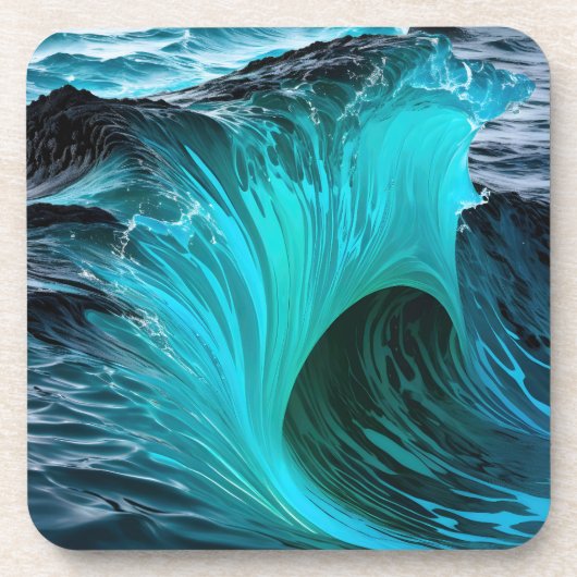 "Ola Tiburón" Blaue Haifischwelle Getränkeuntersetzer (Vorderseite)