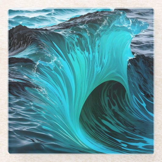 "Ola Tiburón" Blaue Haifischwelle Glasuntersetzer (Vorderseite)