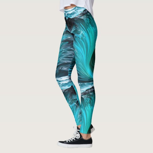 "Ola Tiburón" Blaue Haifischwelle Leggings (Links)